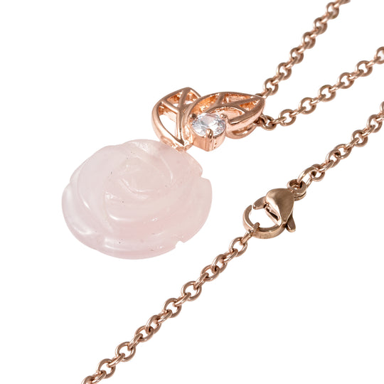Rosa Quarz und Zirkonia Anhänger mit Kette 45 cm Messing ca. 23,50 ct