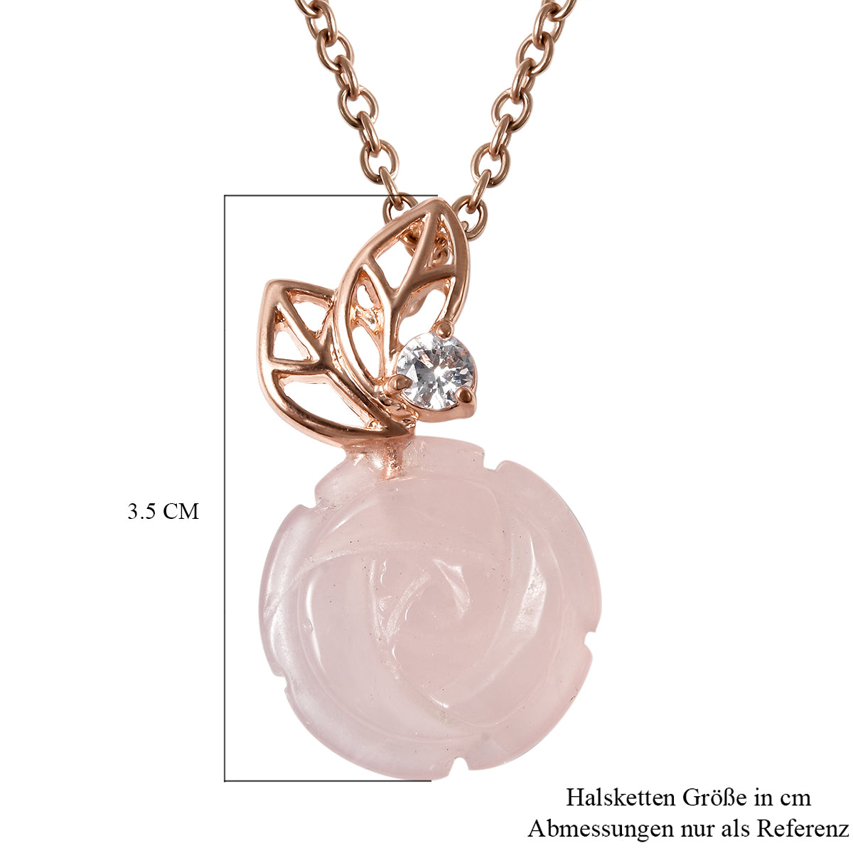 Rosa Quarz und Zirkonia Anhänger mit Kette 45 cm Messing ca. 23,50 ct