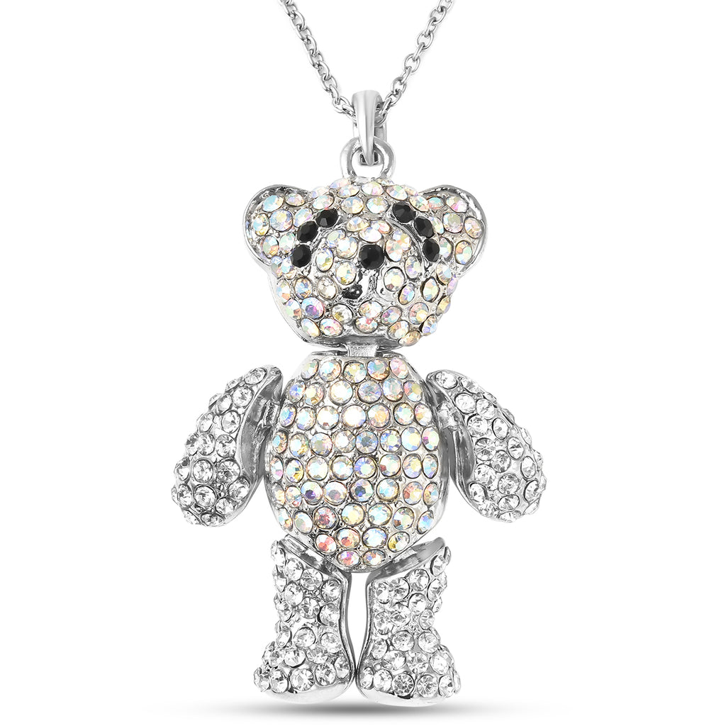 Mehrfarbiger Kristall Teddybär-Anhänger mit Kette, ca. 60+5 cm, Edelstahl
