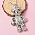 Mehrfarbiger Kristall Teddybär-Anhänger mit Kette, ca. 60+5 cm, Edelstahl