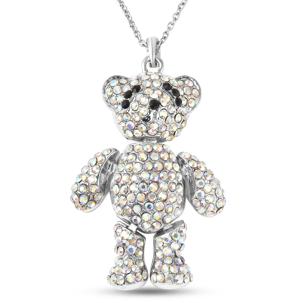 Mehrfarbiger Kristall-Teddybär Anhänger mit Kette, ca. 60+5 cm, Edelstahl