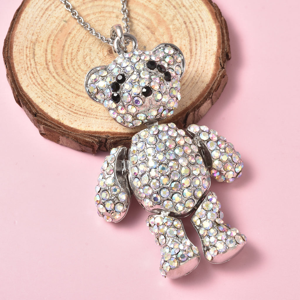 Mehrfarbiger Kristall-Teddybär Anhänger mit Kette, ca. 60+5 cm, Edelstahl