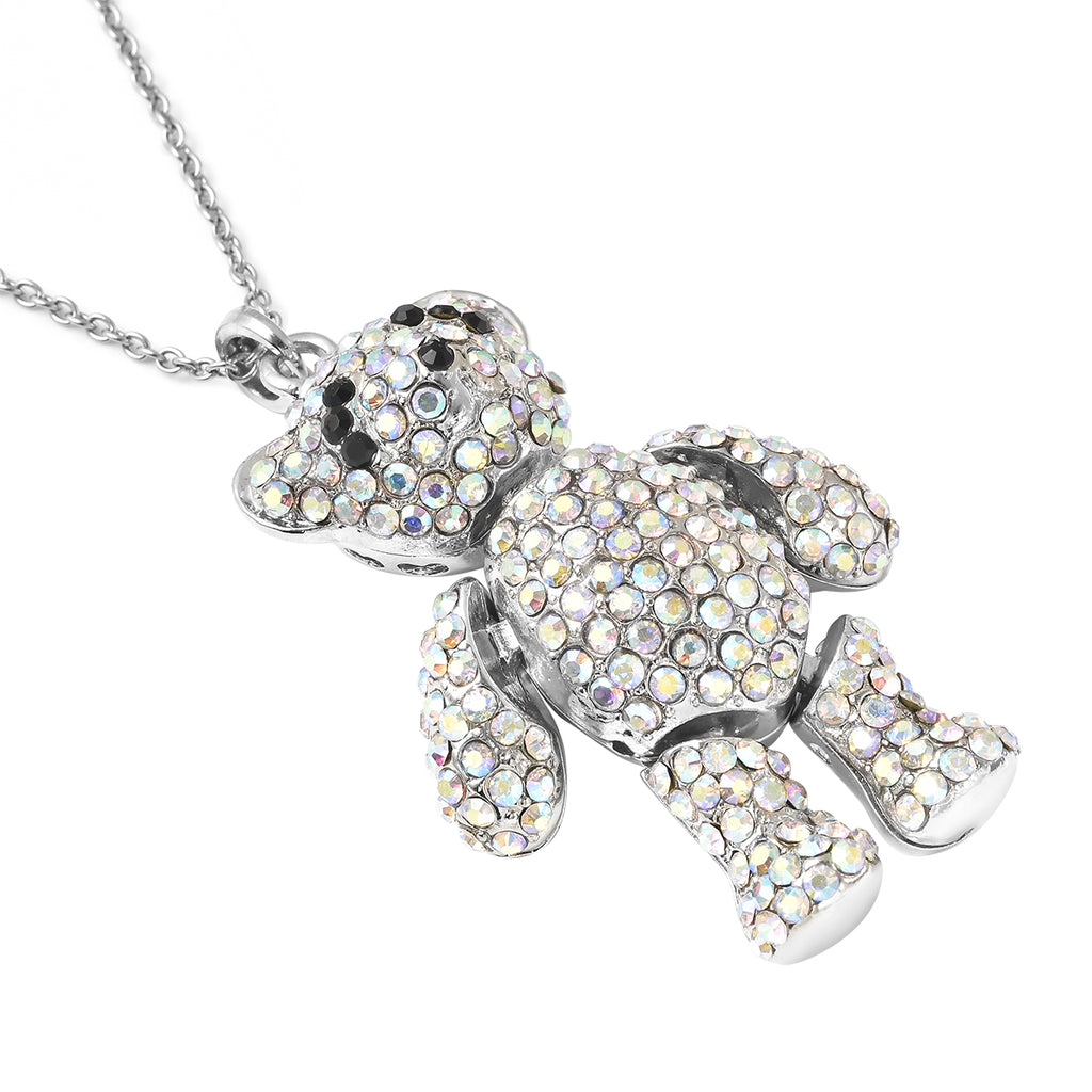 Mehrfarbiger Kristall-Teddybär Anhänger mit Kette, ca. 60+5 cm, Edelstahl