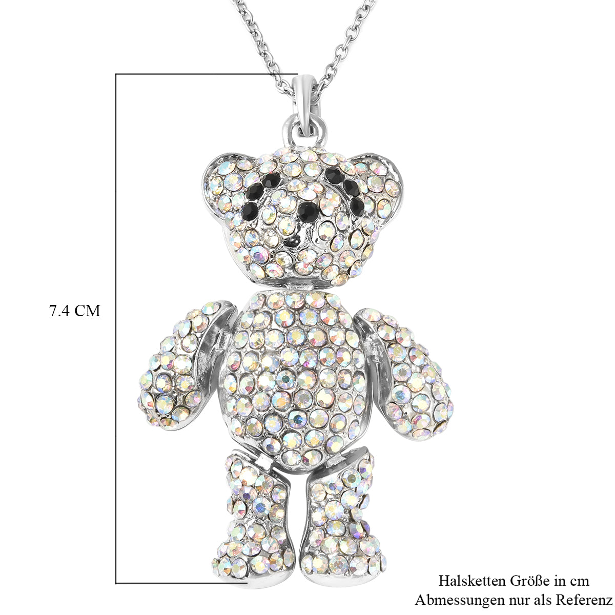 Mehrfarbiger Kristall-Teddybär Anhänger mit Kette, ca. 60+5 cm, Edelstahl