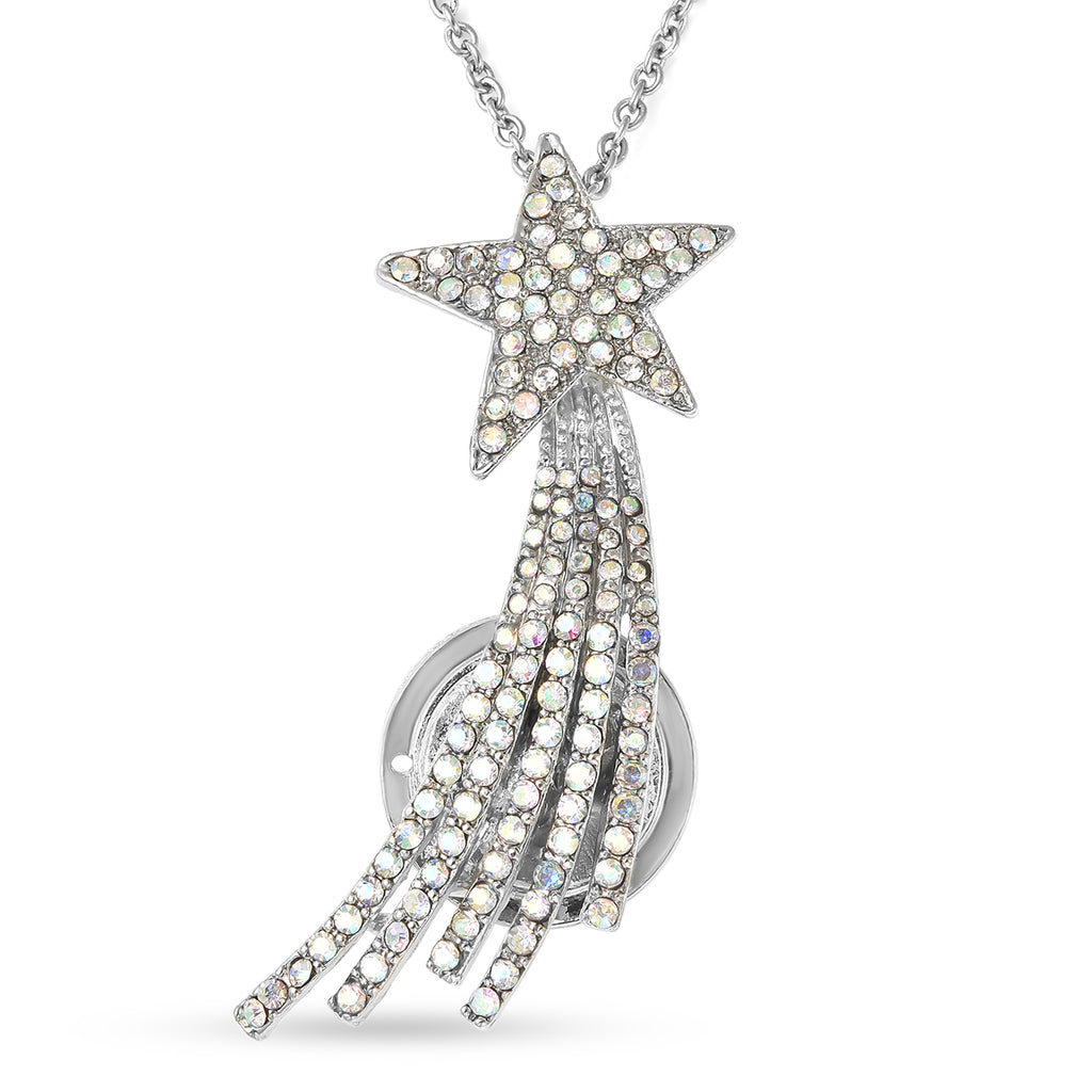 Weiße Kristall Sternschnuppen-Brosche, Anhänger mit Kette, 60 cm, silberfarben ca. 4,00 ct