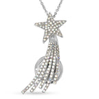 Weiße Kristall Sternschnuppen-Brosche, Anhänger mit Kette, 60 cm, silberfarben ca. 4,00 ct