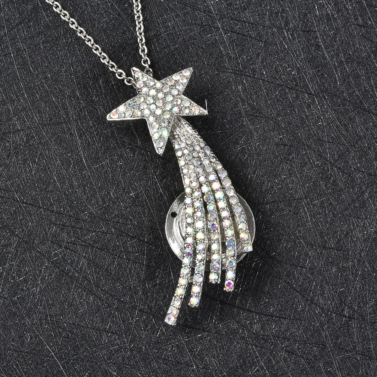 Weiße Kristall Sternschnuppen-Brosche, Anhänger mit Kette, 60 cm, silberfarben ca. 4,00 ct