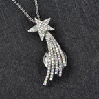 Weiße Kristall Sternschnuppen-Brosche, Anhänger mit Kette, 60 cm, silberfarben ca. 4,00 ct