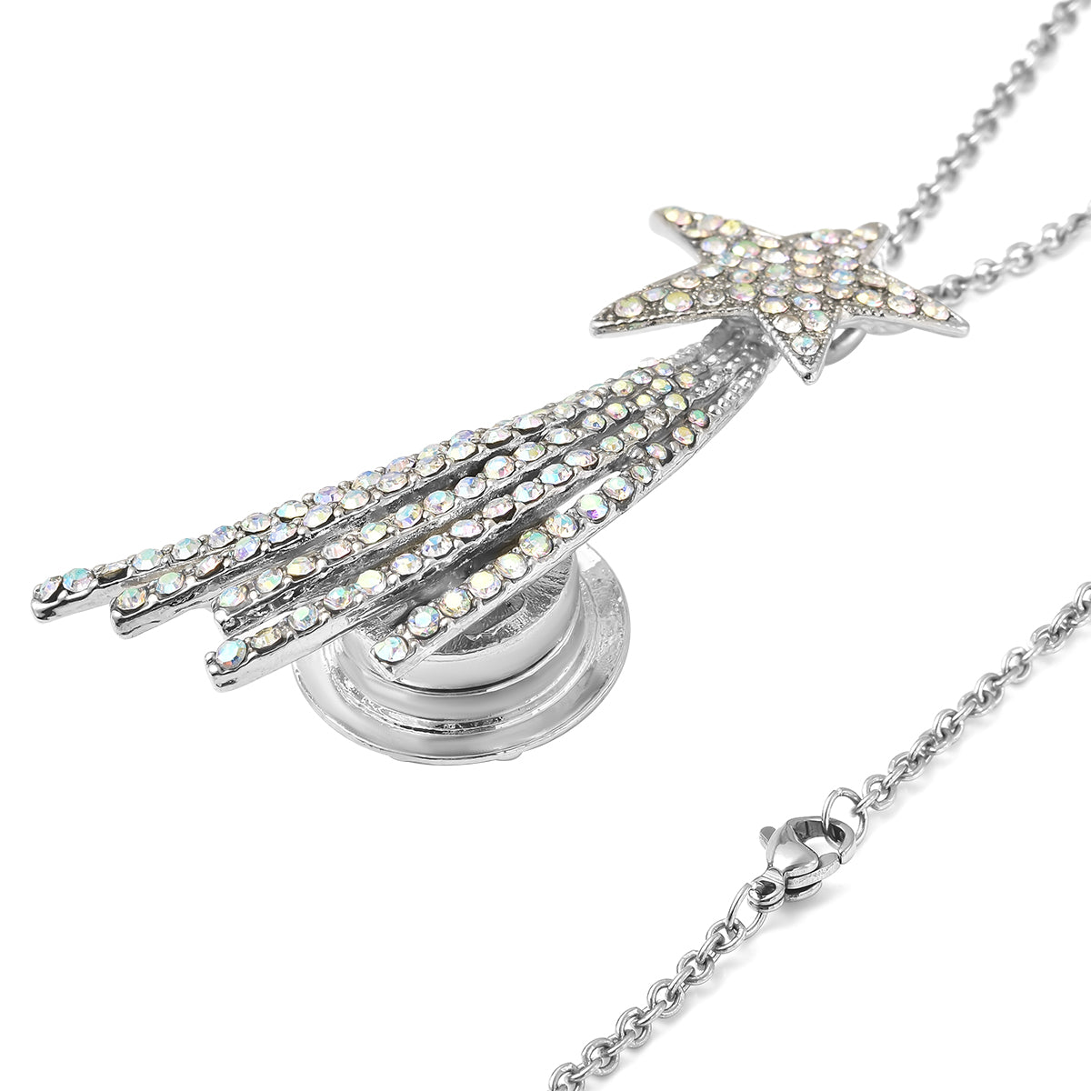 Weiße Kristall Sternschnuppen-Brosche, Anhänger mit Kette, 60 cm, silberfarben ca. 4,00 ct