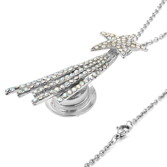 Weiße Kristall Sternschnuppen-Brosche, Anhänger mit Kette, 60 cm, silberfarben ca. 4,00 ct