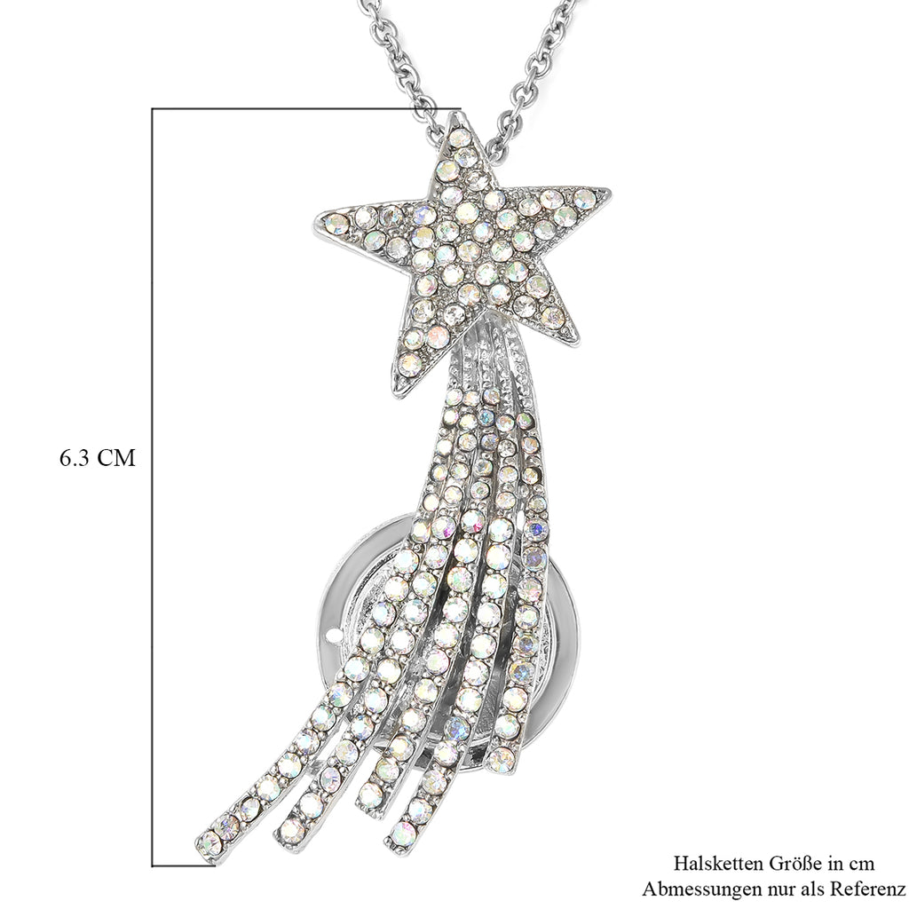 Weiße Kristall Sternschnuppen-Brosche, Anhänger mit Kette, 60 cm, silberfarben ca. 4,00 ct
