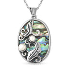 Abalone Muschel und Weiße Muschelkernperle Anhänger mit Kette ca. 50 cm Edelstahl ca. 4,00 ct