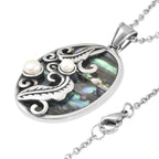 Abalone Muschel und Weiße Muschelkernperle Anhänger mit Kette ca. 50 cm Edelstahl ca. 4,00 ct