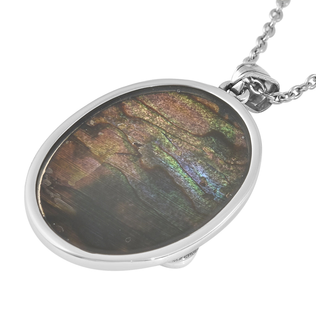 Abalone Muschel und Weiße Muschelkernperle Anhänger mit Kette ca. 50 cm Edelstahl ca. 4,00 ct