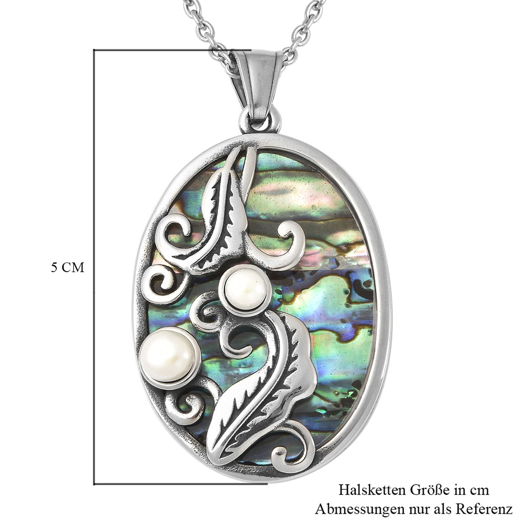 Abalone Muschel und Weiße Muschelkernperle Anhänger mit Kette ca. 50 cm Edelstahl ca. 4,00 ct