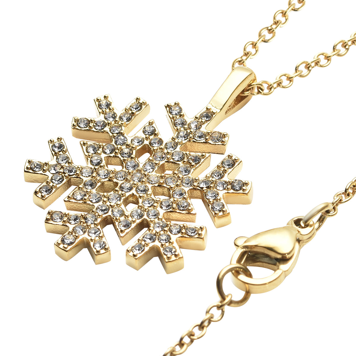 Weiße Kristall Schneeflocken-Halskette, 50 cm, Edelstahl goldfarben ca. 0.20 ct