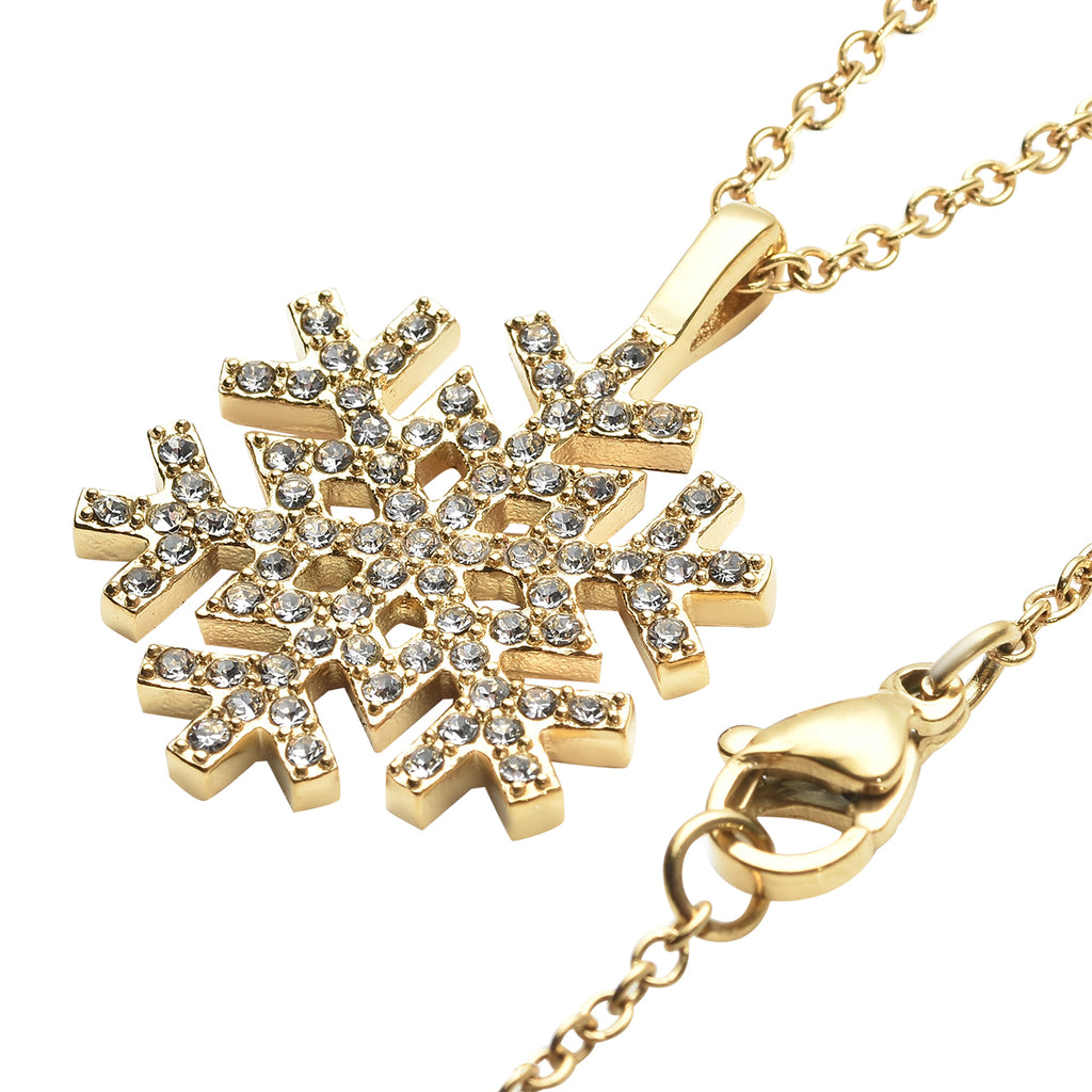 Weiße Kristall Schneeflocken-Halskette, 50 cm, Edelstahl goldfarben ca. 0.20 ct