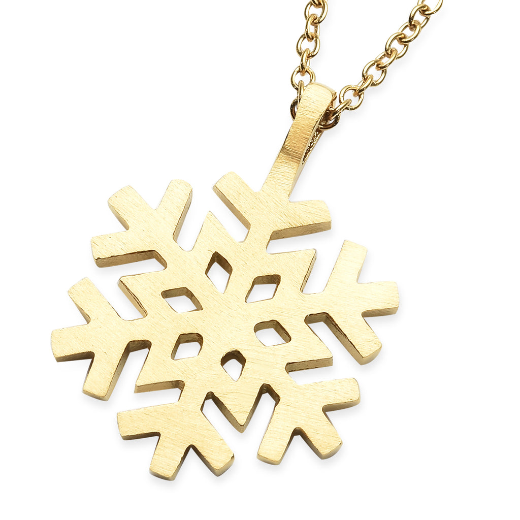 Weiße Kristall Schneeflocken-Halskette, 50 cm, Edelstahl goldfarben ca. 0.20 ct