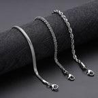 3er-Set Kordel, Franko und Panzer Stil Armbänder, ca. 19 cm, 316L Edelstahl