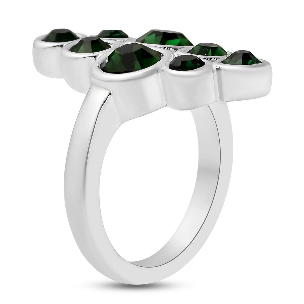 2er- Set grüner Kristall-Ring und Anhänger mit Kette, ca. 50 cm, Edelstahl