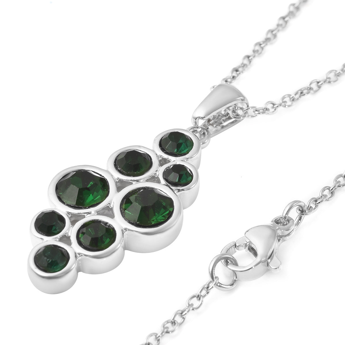 2er- Set grüner Kristall-Ring und Anhänger mit Kette, ca. 50 cm, Edelstahl