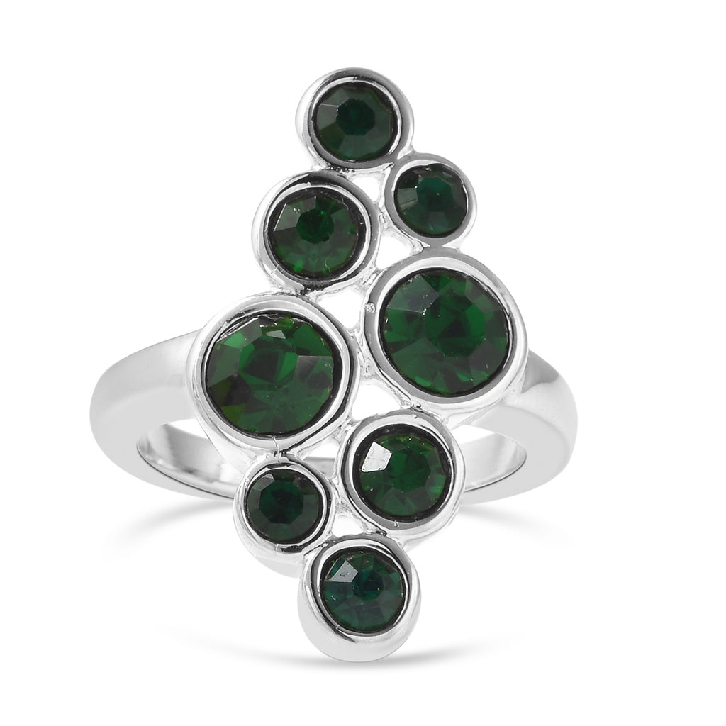 2er- Set grüner Kristall-Ring und Anhänger mit Kette, ca. 50 cm, Edelstahl