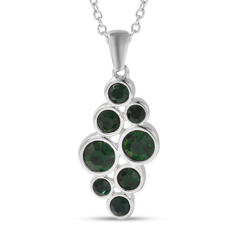 2er- Set grüner Kristall-Ring und Anhänger mit Kette, ca. 50 cm, Edelstahl