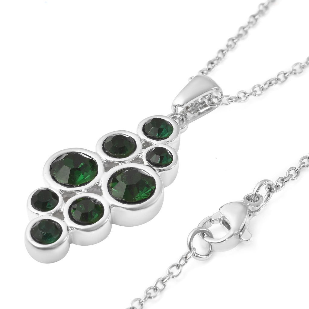 2er- Set grüner Kristall-Ring und Anhänger mit Kette, ca. 50 cm, Edelstahl