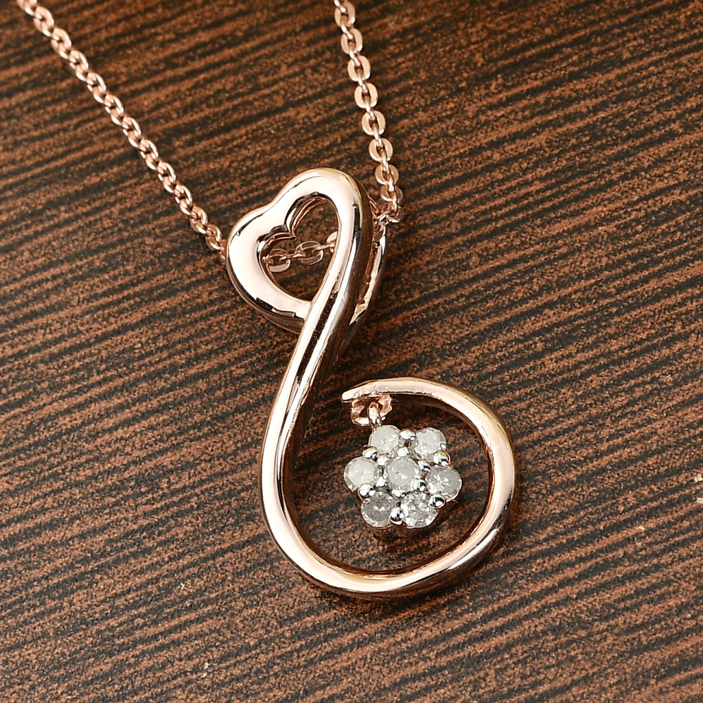 Diamant-Anhänger mit Kette, 50 cm, 925 Silber Roségold Vermeil ca. 0.10 ct