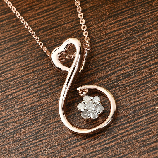 Diamant-Anhänger mit Kette, 50 cm, 925 Silber Roségold Vermeil ca. 0.10 ct