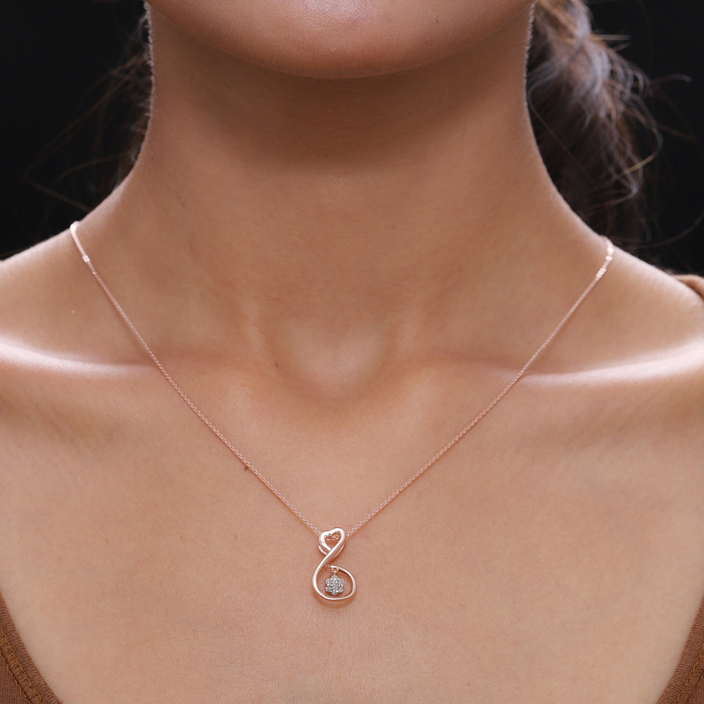 Diamant-Anhänger mit Kette, 50 cm, 925 Silber Roségold Vermeil ca. 0.10 ct