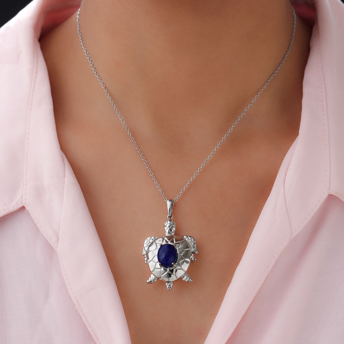 Lapislazuli und Zirkonia Anhänger mit Kette ca. 50 cm Messing
