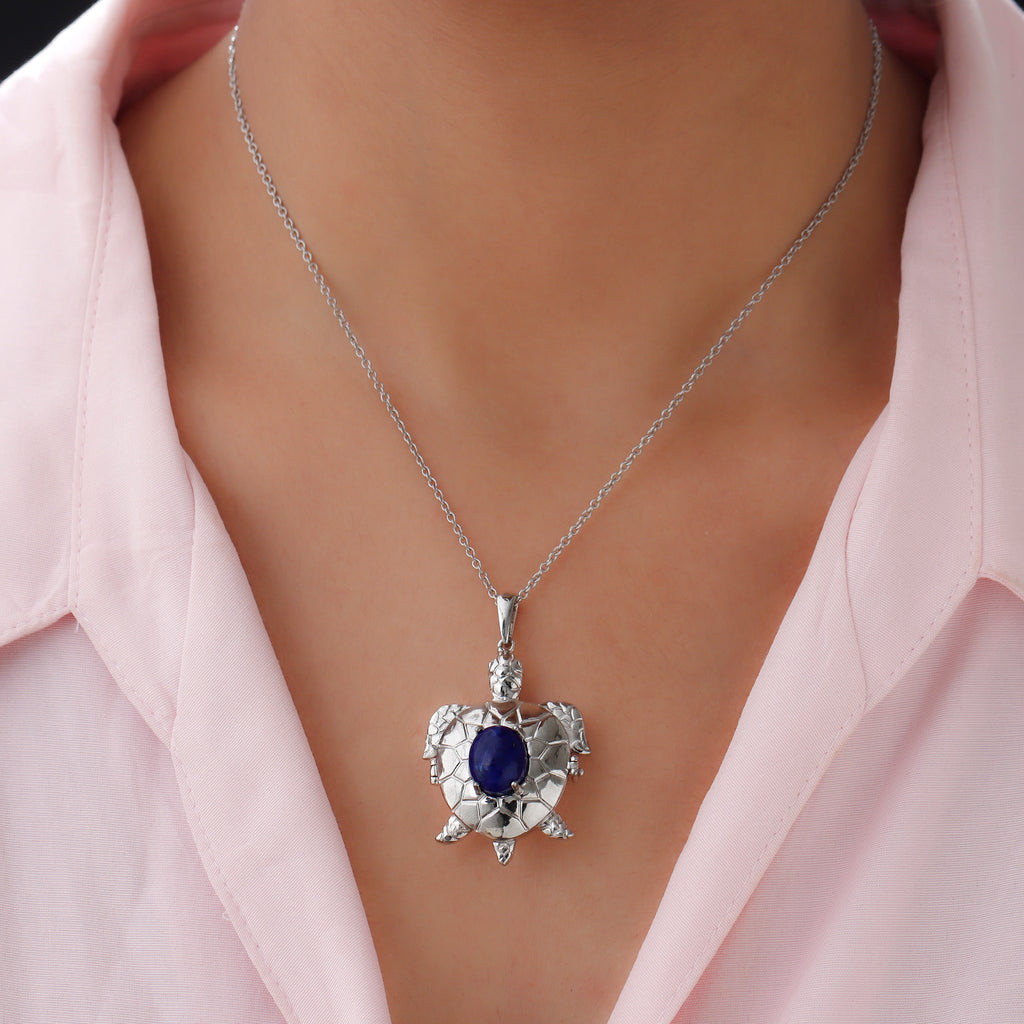 Lapislazuli und Zirkonia Anhänger mit Kette ca. 50 cm Messing