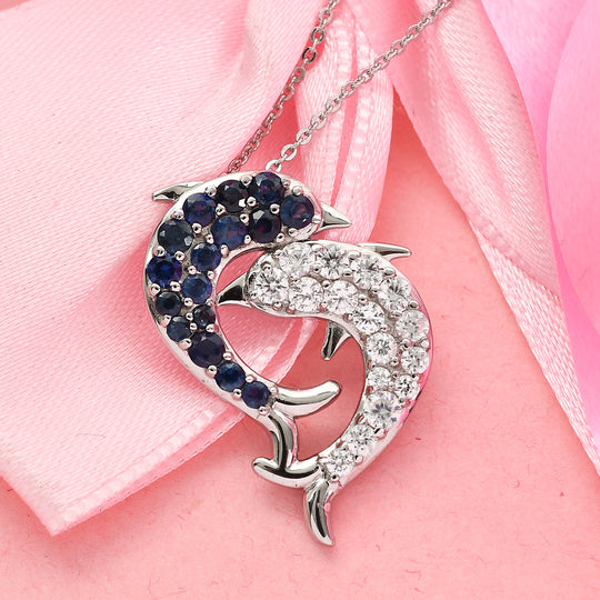 Blauer Saphir und Zirkon Anhänger mit Silberkette ca. 50 cm 925 Silber platiniert ca. 2,50 ct