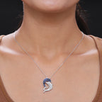 Blauer Saphir und Zirkon Anhänger mit Silberkette ca. 50 cm 925 Silber platiniert ca. 2,50 ct