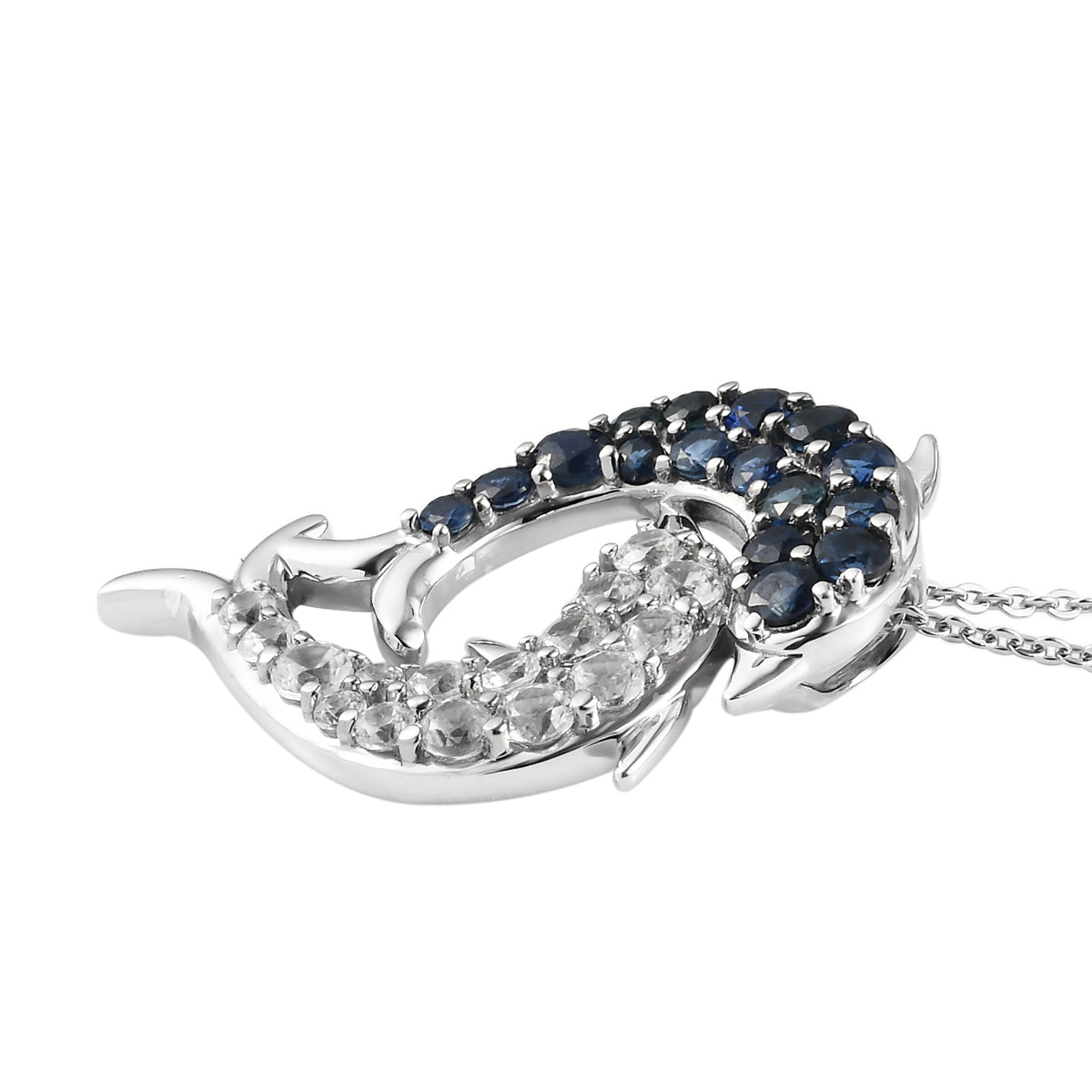Blauer Saphir und Zirkon Anhänger mit Silberkette ca. 50 cm 925 Silber platiniert ca. 2,50 ct