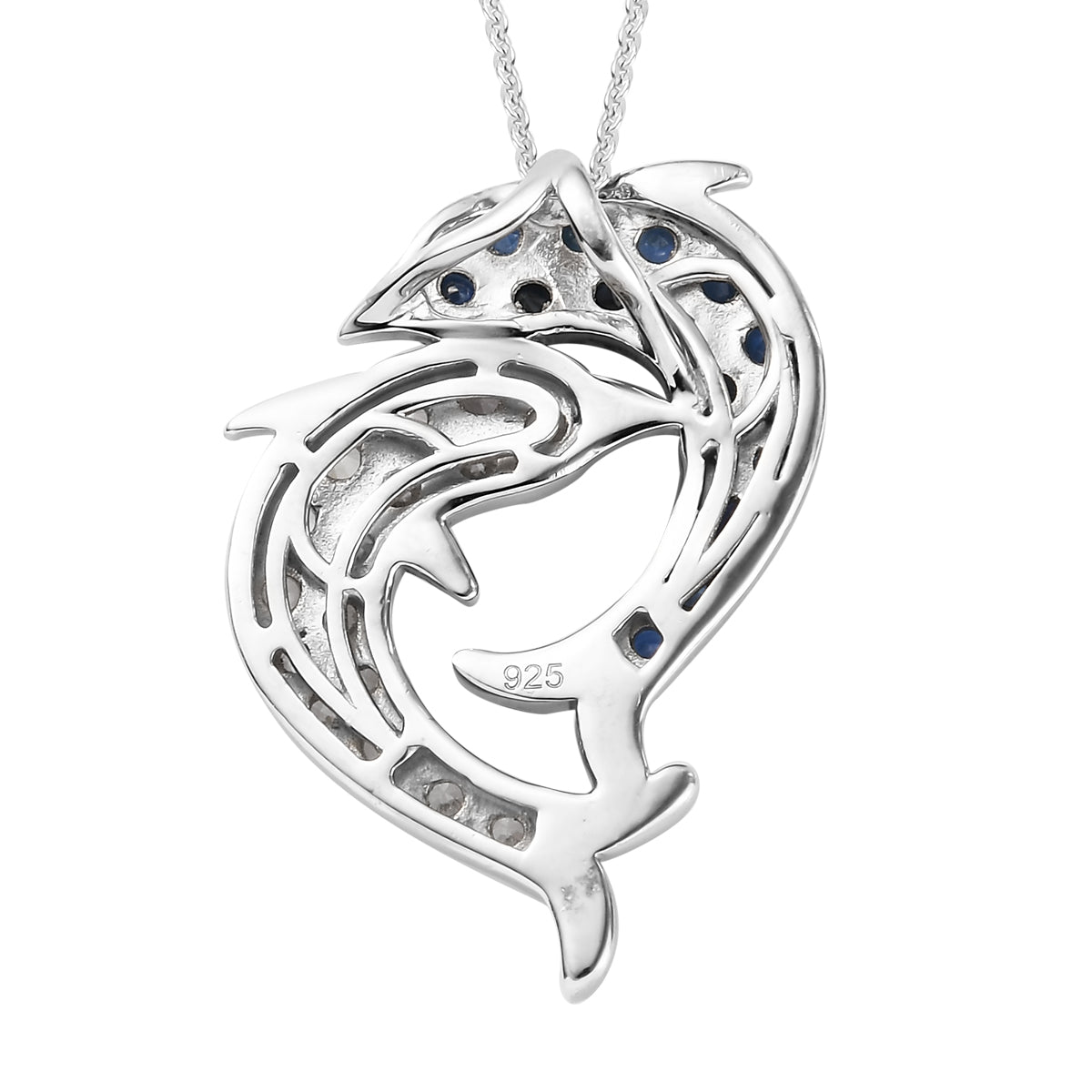 Blauer Saphir und Zirkon Anhänger mit Silberkette ca. 50 cm 925 Silber platiniert ca. 2,50 ct