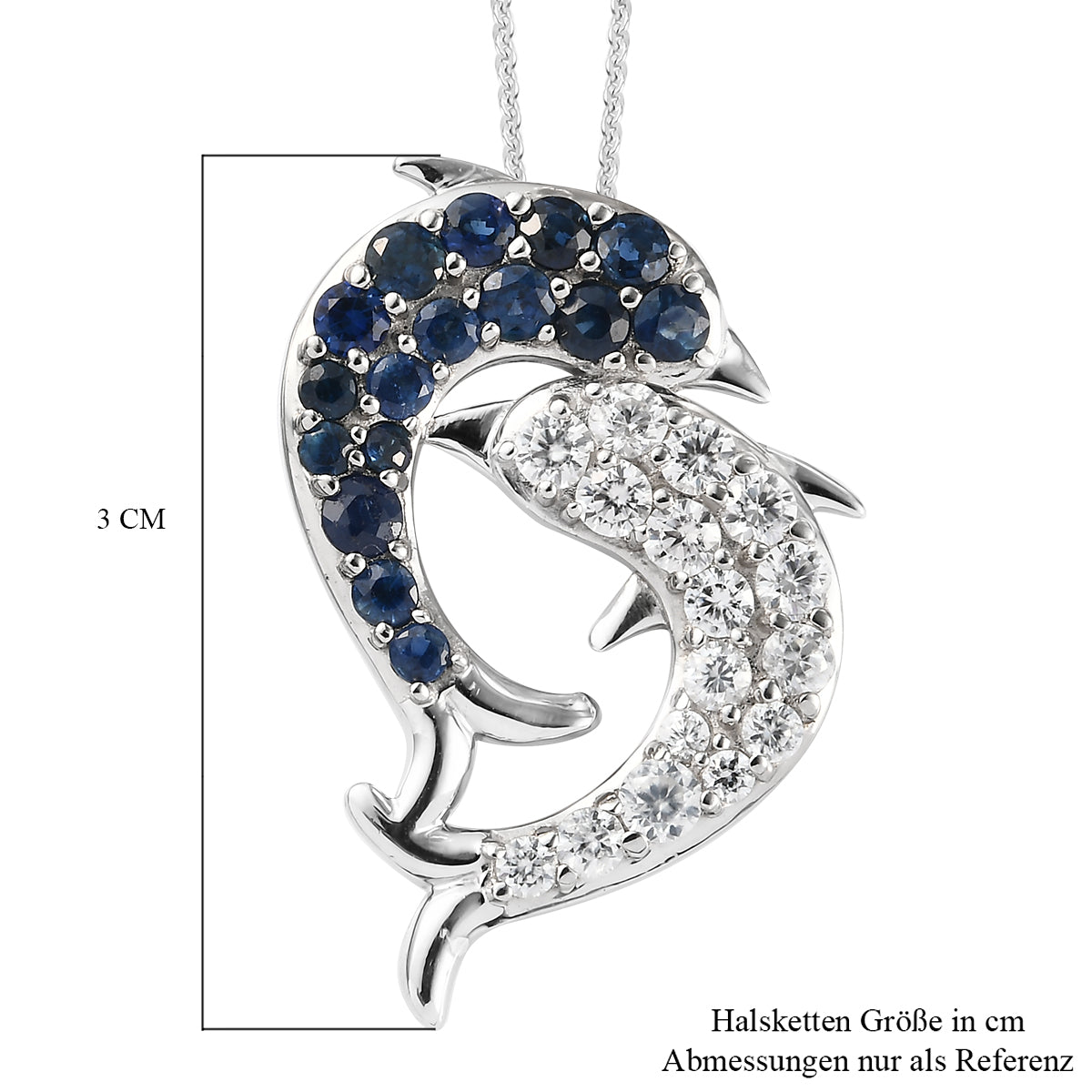 Blauer Saphir und Zirkon Anhänger mit Silberkette ca. 50 cm 925 Silber platiniert ca. 2,50 ct