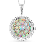 Natürlicher, äthiopischer Opal Anhänger-Uhr mit Kette, 50 cm, 925 Silber platiniert, ca. 5,87 ct