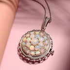 Natürlicher, äthiopischer Opal Anhänger-Uhr mit Kette, 50 cm, 925 Silber platiniert, ca. 5,87 ct