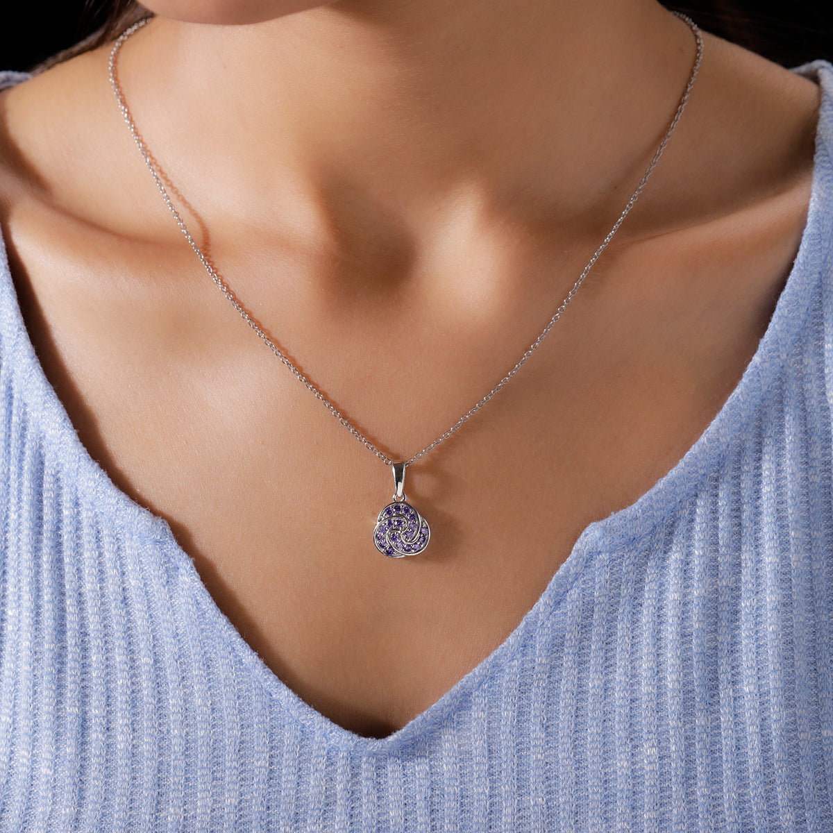 Amethyst Zirkonia Anhänger mit Edelstahl kette ca. 50 cm messing ca. 1,06 ct