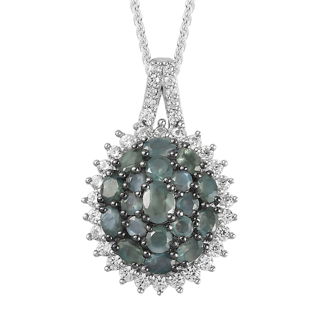 Alexandrit und Zirkon Anhänger mit Silberkette 50 cm 925 Silber platiniert ca. 2,02 ct