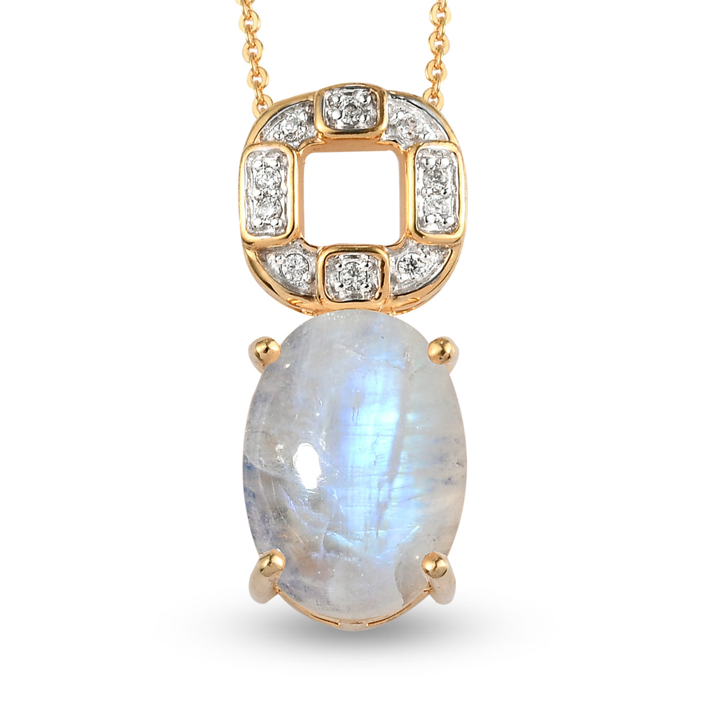 Premium Regenbogen Mondstein und Zirkon Anhänger mit  kette 50 cm 25 Silber vergoldet ca. 8,38 ct