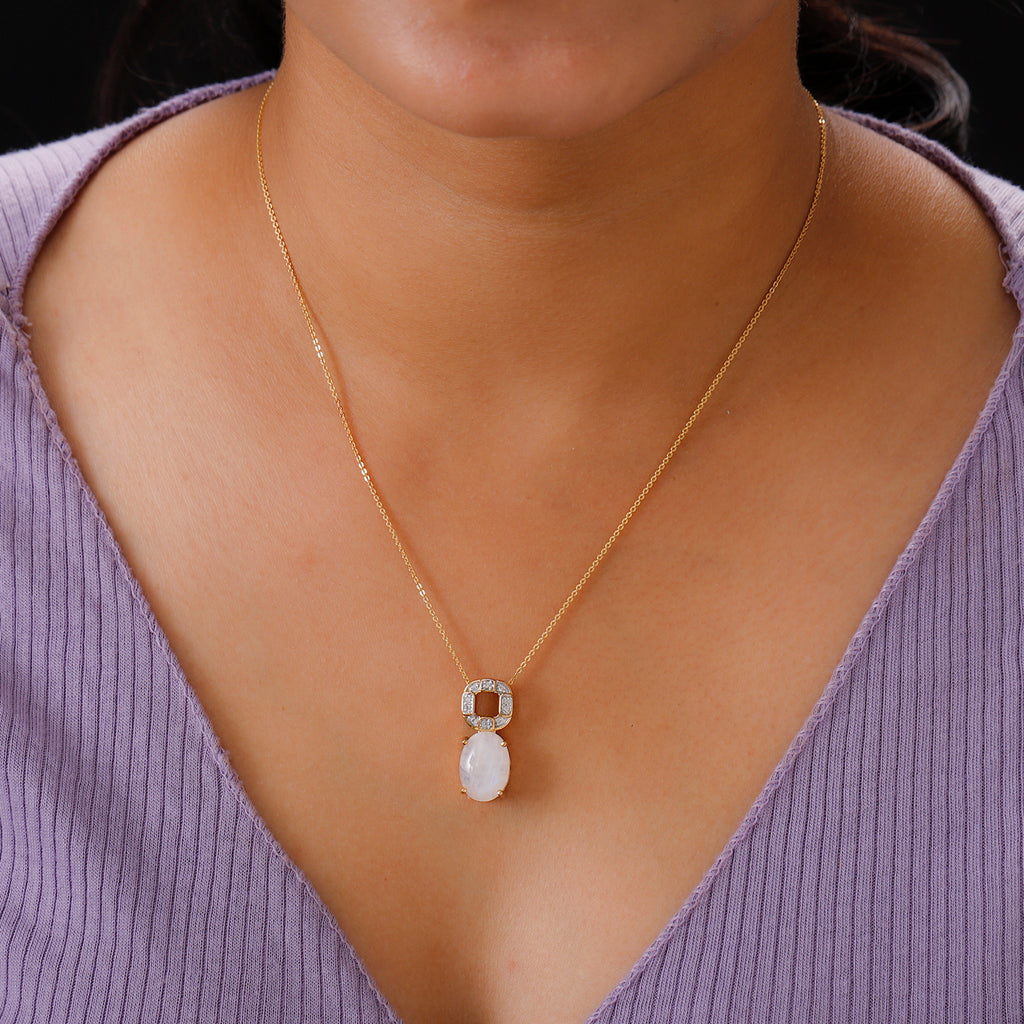 Premium Regenbogen Mondstein und Zirkon Anhänger mit  kette 50 cm 25 Silber vergoldet ca. 8,38 ct