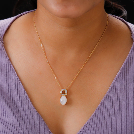 Premium Regenbogen Mondstein und Zirkon Anhänger mit  kette 50 cm 25 Silber vergoldet ca. 8,38 ct