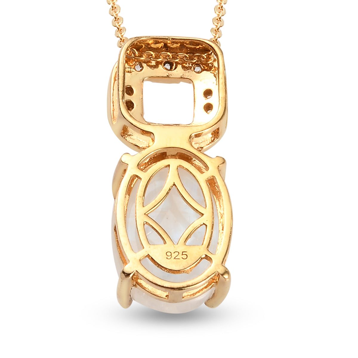 Premium Regenbogen Mondstein und Zirkon Anhänger mit  kette 50 cm 25 Silber vergoldet ca. 8,38 ct