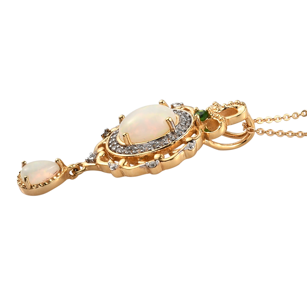 Natürlicher, äthiopischer Opal und mehrfarbiger Edelstein-Anhänger mit Kette, 50 cm, 925 Silber Gelbgold Vermeil ca. 2,02 ct