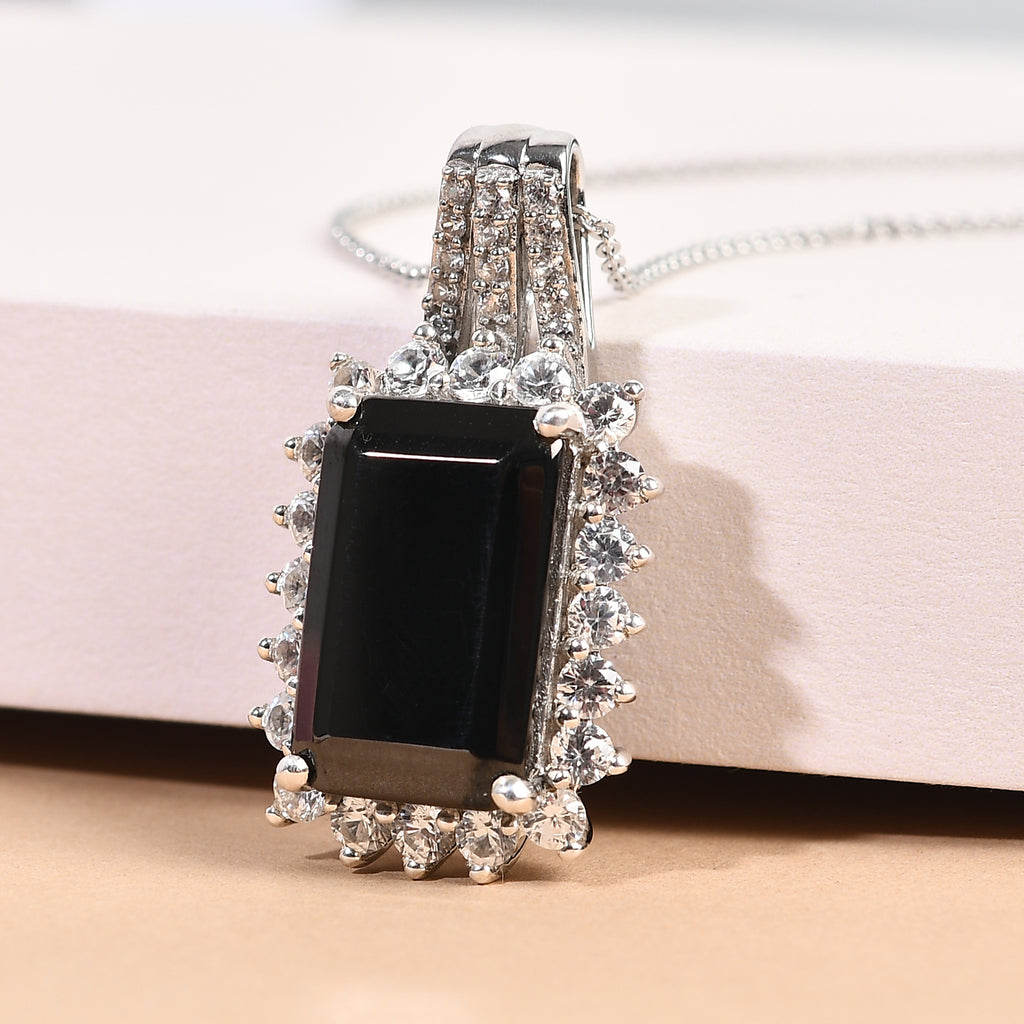 Elite Shungit und Zirkon Anhänger mit Silberkette 50 cm 925 Silber platiniert ca. 7,18 ct