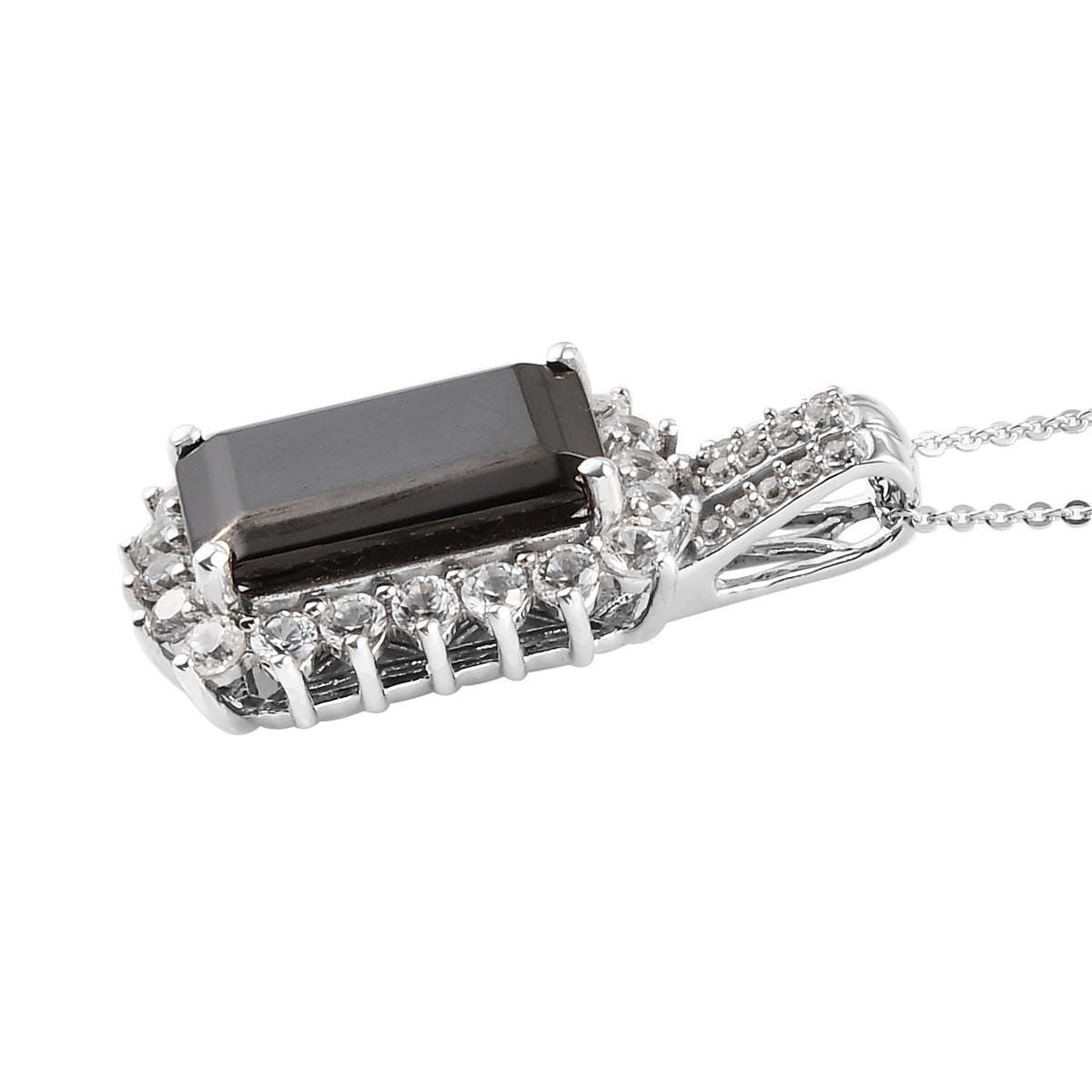 Elite Shungit und Zirkon Anhänger mit Silberkette 50 cm 925 Silber platiniert ca. 7,18 ct