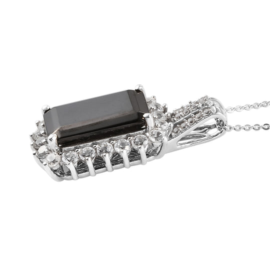 Elite Shungit und Zirkon Anhänger mit Silberkette 50 cm 925 Silber platiniert ca. 7,18 ct